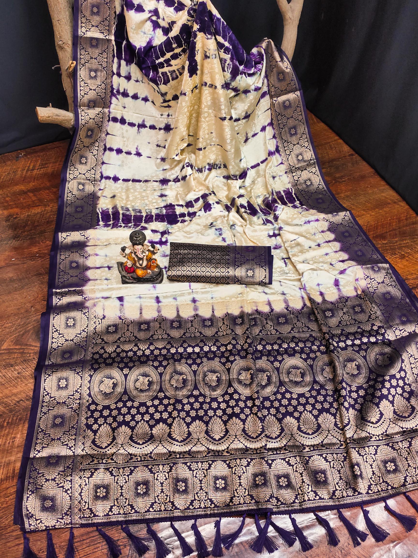 Anaita Violet Soft Satin Silk Saree With Zari Weaving Work | Grocsy