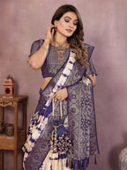 Anaita Violet Soft Satin Silk Saree With Zari Weaving Work | Grocsy