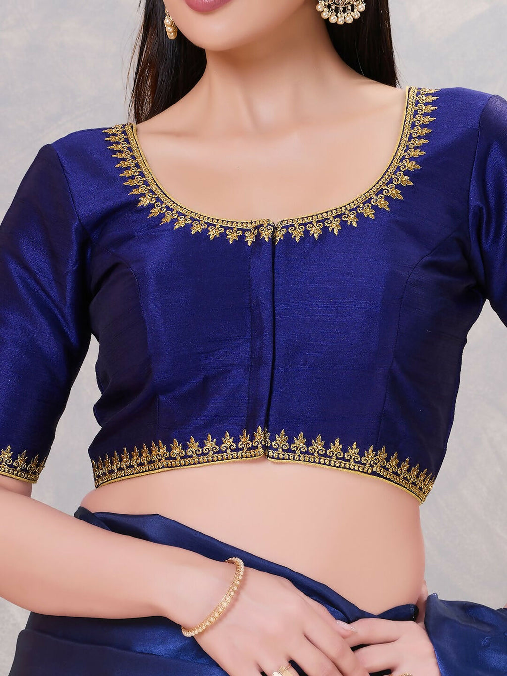 Joban Fashion Women Silk Navy-Blue Stitched Blouse | Grocsy