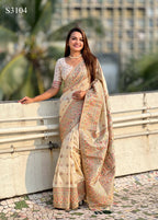 Yellow Pashmina Silk Wevon Kashmiri Meenakari Designer Saree with Unstitched Blouse - Vandini | Grocsy
