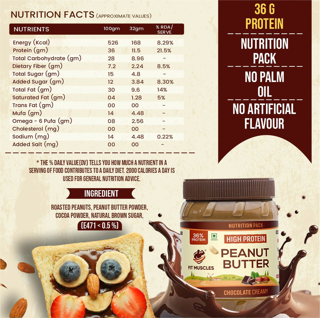 Fit Muscles High Protein Peanut Butter - Chocolate Creamy | Grocsy