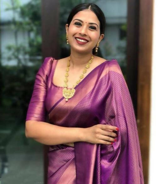 DEIANA'S Beautiful Designer Golden zari Soft Lichi Silk Saree - Majanta | Grocsy