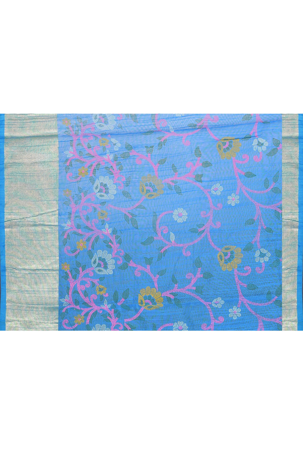 Piyari Fashion Women's Sky Blue Embellished Cotton Blend Printed Saree | Grocsy