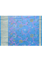 Piyari Fashion Women's Sky Blue Embellished Cotton Blend Printed Saree | Grocsy