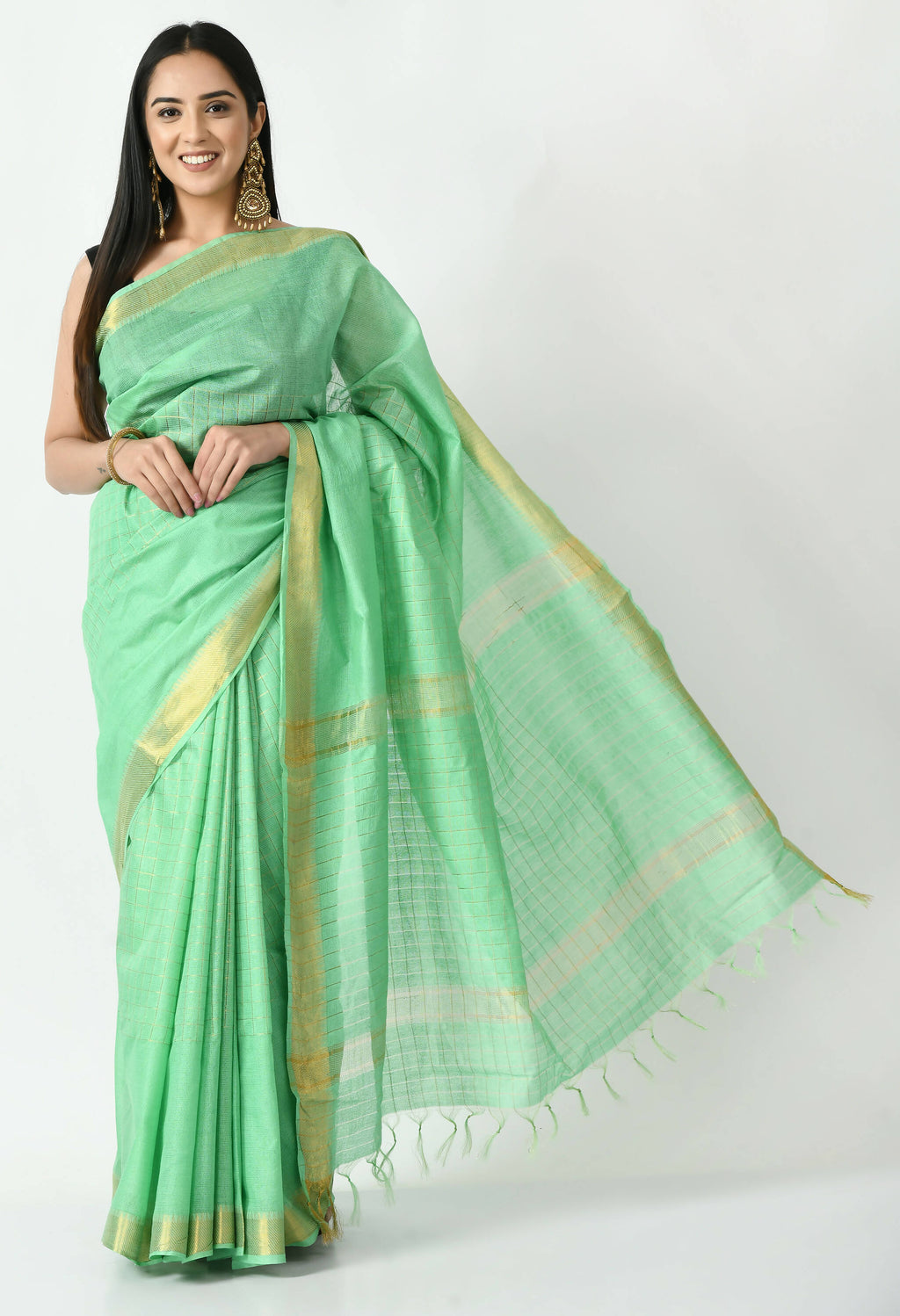 Mominos Fashion Moeza Sea Green Bhagalpuri Handloom Silk Raj Shree Saree with unstitched Blouse piece | Grocsy
