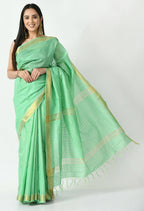 Mominos Fashion Moeza Sea Green Bhagalpuri Handloom Silk Raj Shree Saree with unstitched Blouse piece | Grocsy