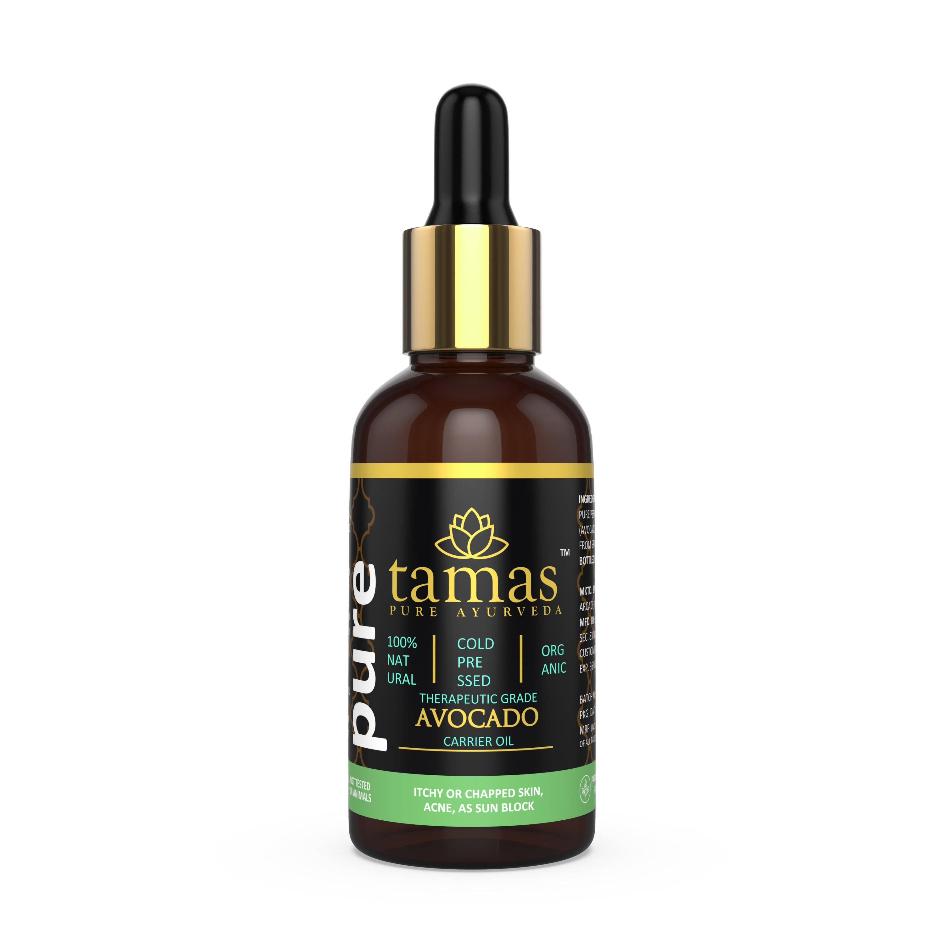 Tamas Pure Ayurveda 100% Organic Avocado Cold Pressed Carrier Oil- USDA Certified Organic- 30ML | Grocsy
