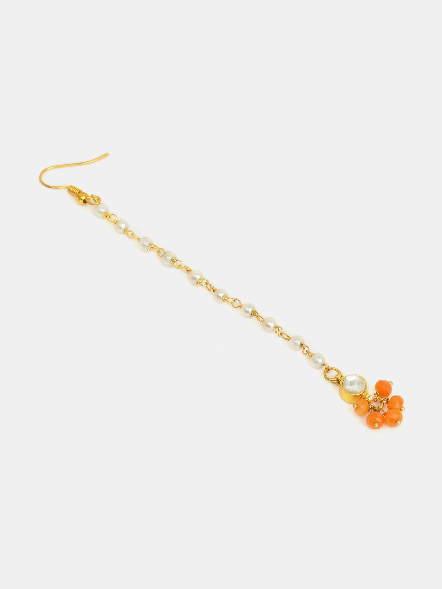 Ruby Raang Mannat Set Of 2 - Orange Embedded Maang Tikka And Earrings | Grocsy