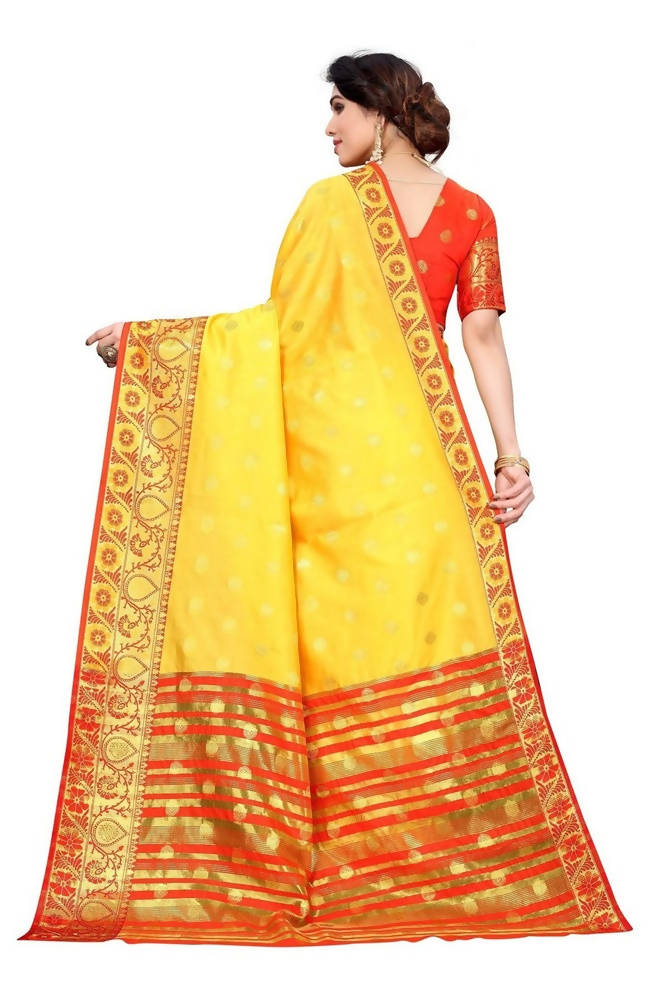 Vamika Cotton Rich Silk With Jacquard Weaving Yellow Saree | Grocsy