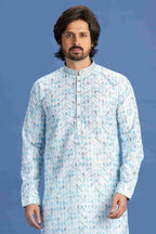 Raivat Ethnic Cotton Embroidery Kurta Pajama In Sky Blue Colour | Grocsy