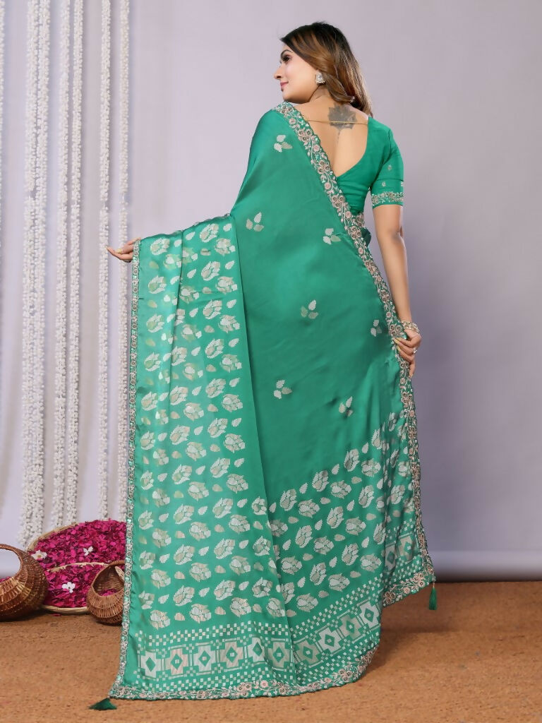 Green Gajji Silk Cord Jari Thread Stone Sequence Saree - Norita Saumya | Grocsy