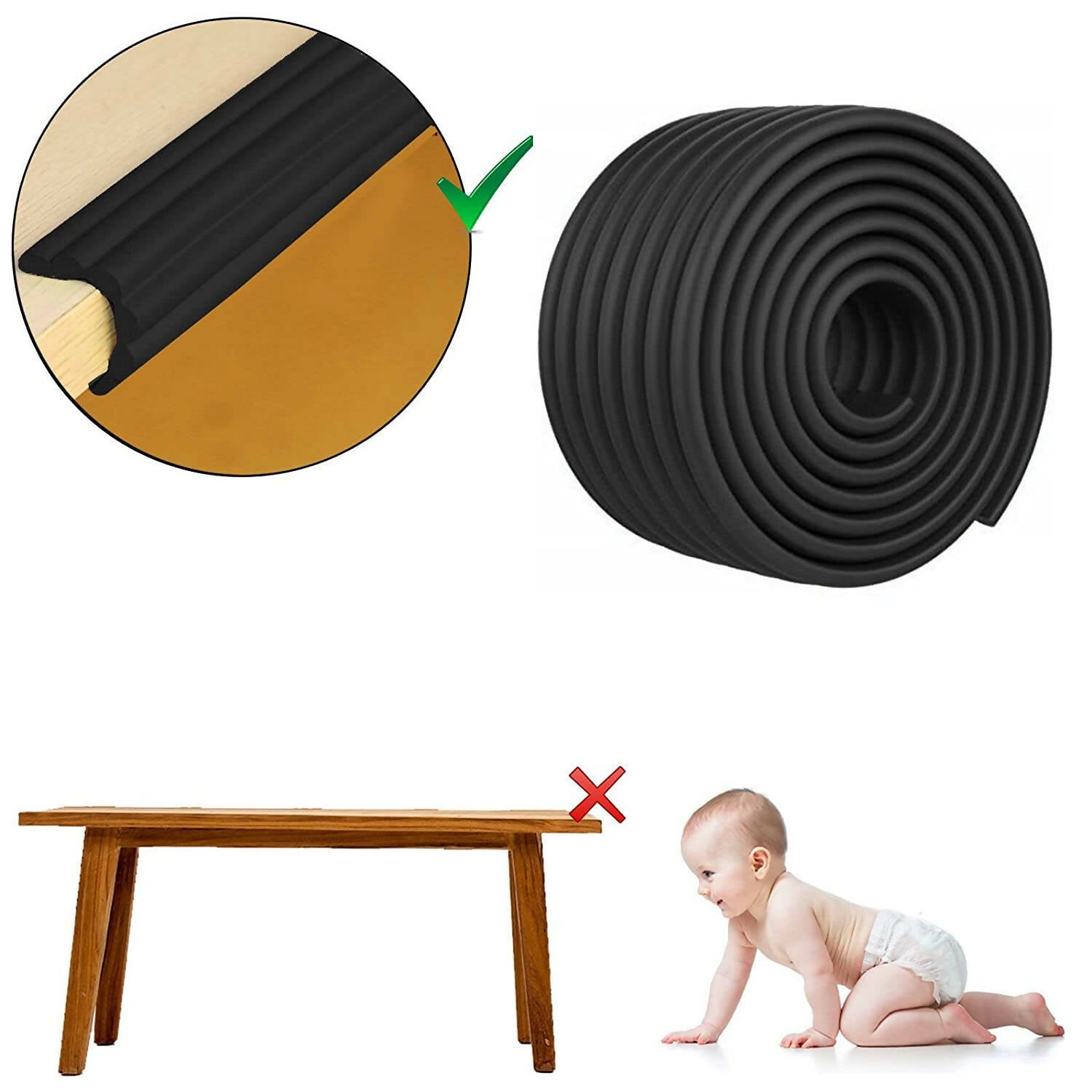 Safe-O-Kid Multi Functional 2 Meter Edge Guard, Black For Kids Protection | Grocsy