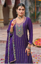 Anaita Purple Premium Embroidery Dhaga Sequin Work Ready Made Suit | Grocsy