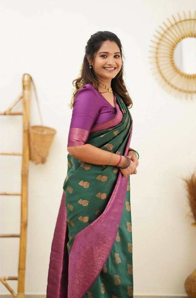 DEIANA'S Beautiful Designer Golden zari Soft Lichi Silk Saree - Teal | Grocsy