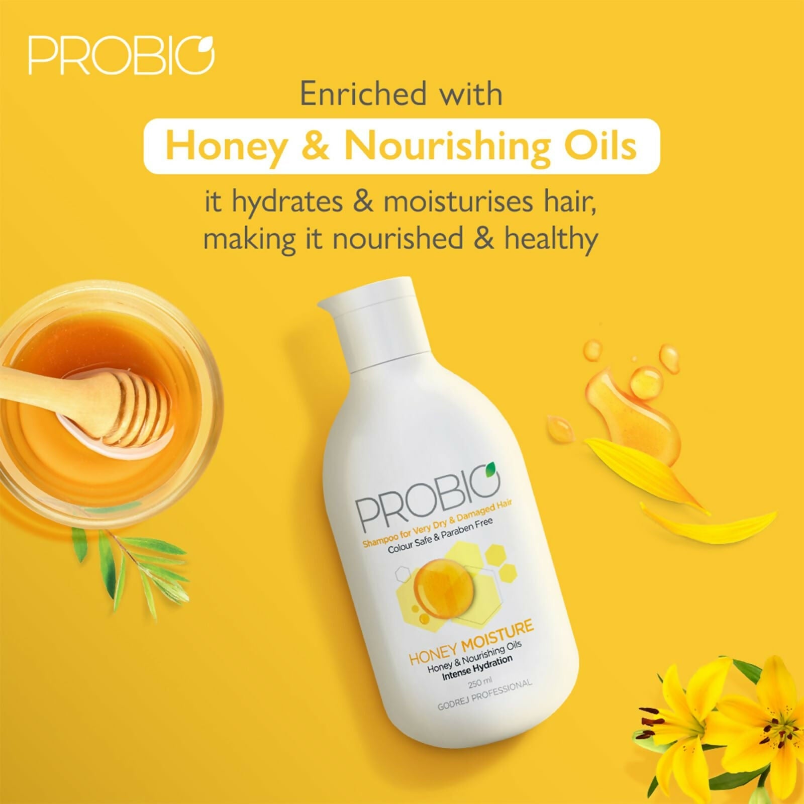 Godrej Professional Probio Honey Moisture Shampoo For Dry & Damaged Hair | Grocsy
