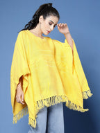 Women Yellow Acrylic Self Design Poncho - Wool Trees | Grocsy