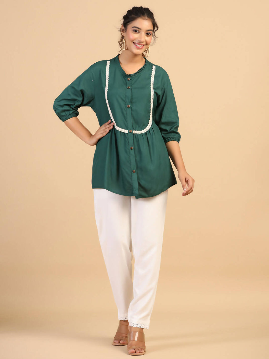 Womens Green Rayon Solid Top - Keeva | Grocsy