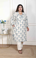 Miravan Women's Plus Size Off White Floral Printed Cotton Flex Kurta with Pant | Grocsy