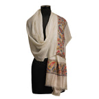 Nizalia Cashmere Fine Wool Beige Red Kani Palla Stole | Grocsy