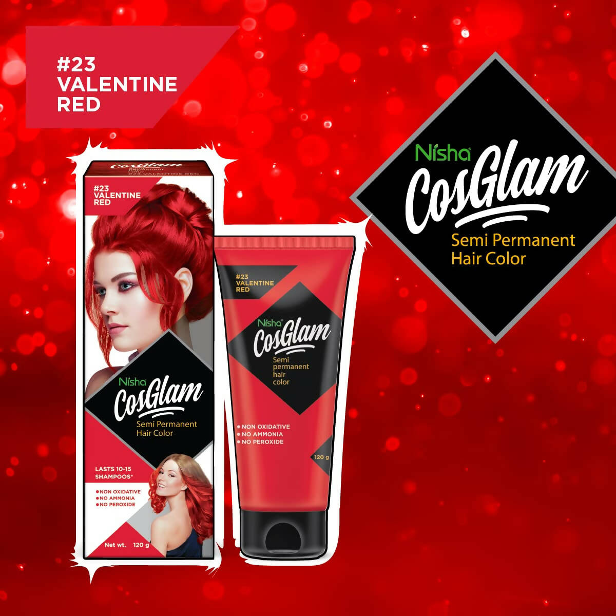 Nisha Cosglam Semi Permanent Hair Color 23 Valentine Red | Grocsy