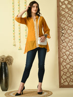 Myshka Women's Mustard Embroidered Party Fusion Top | Grocsy