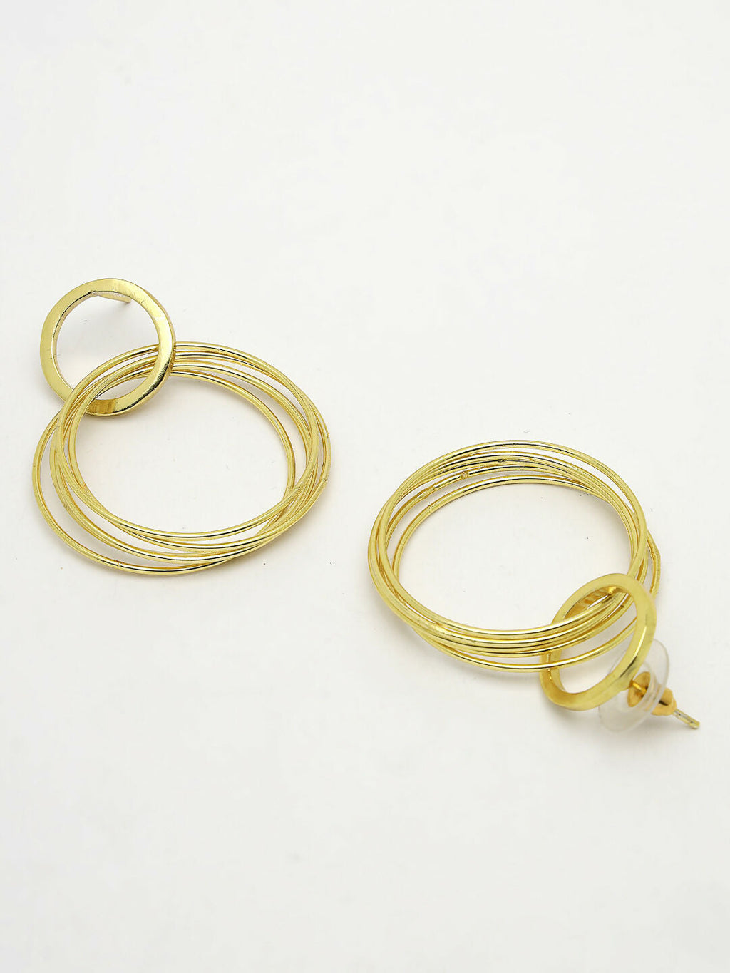 NVR Women Golden Linked Round Circle Attached Drop Earrings | Grocsy