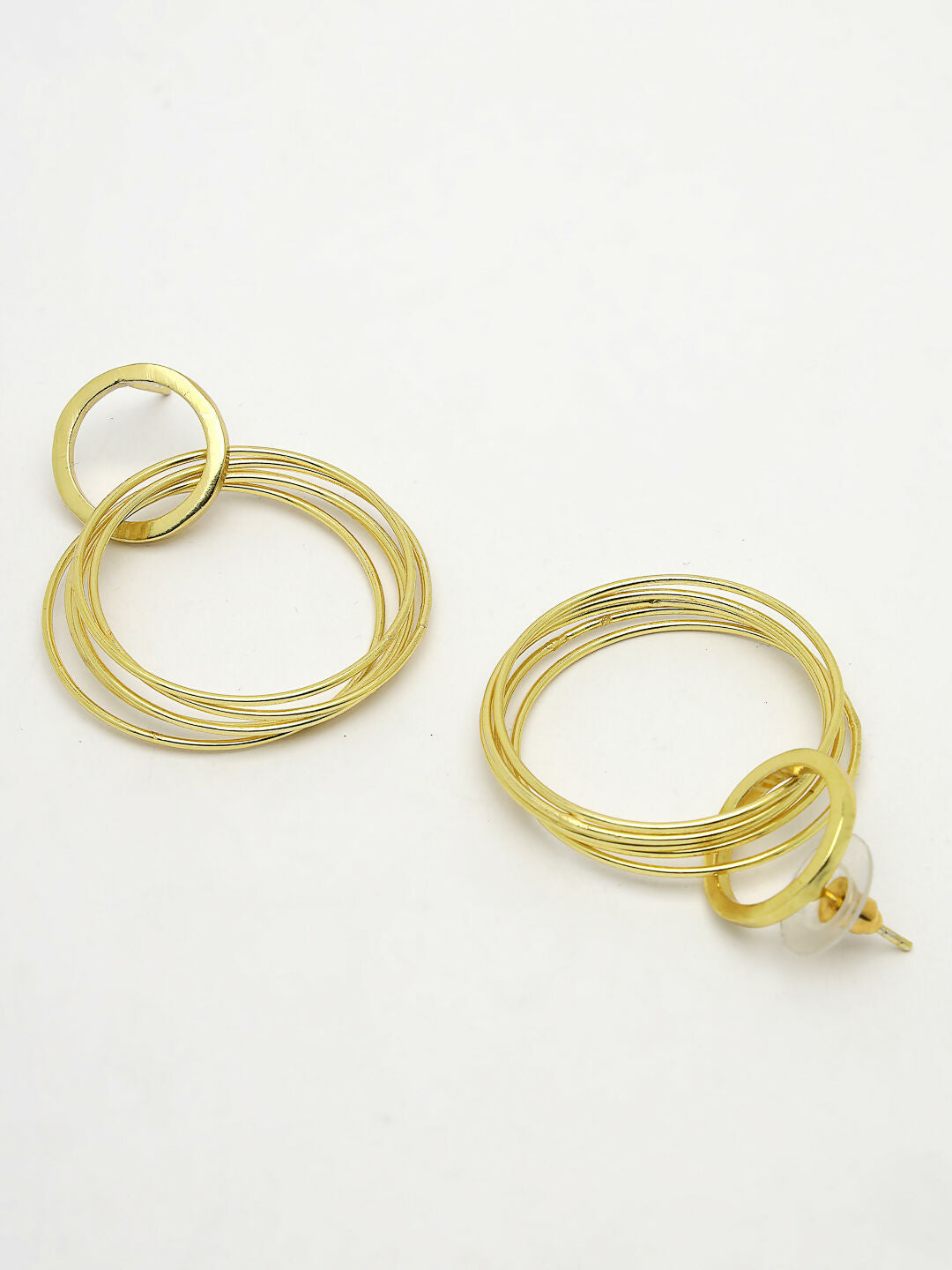 NVR Women Golden Linked Round Circle Attached Drop Earrings | Grocsy