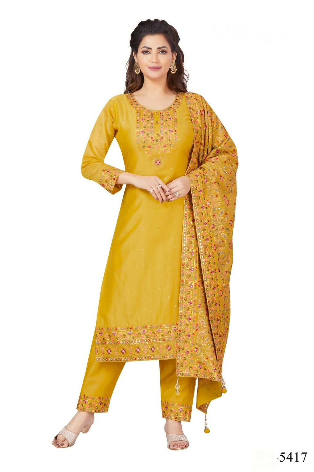Joban Fashion Chanderi Yellow Color Kurta Set | Grocsy