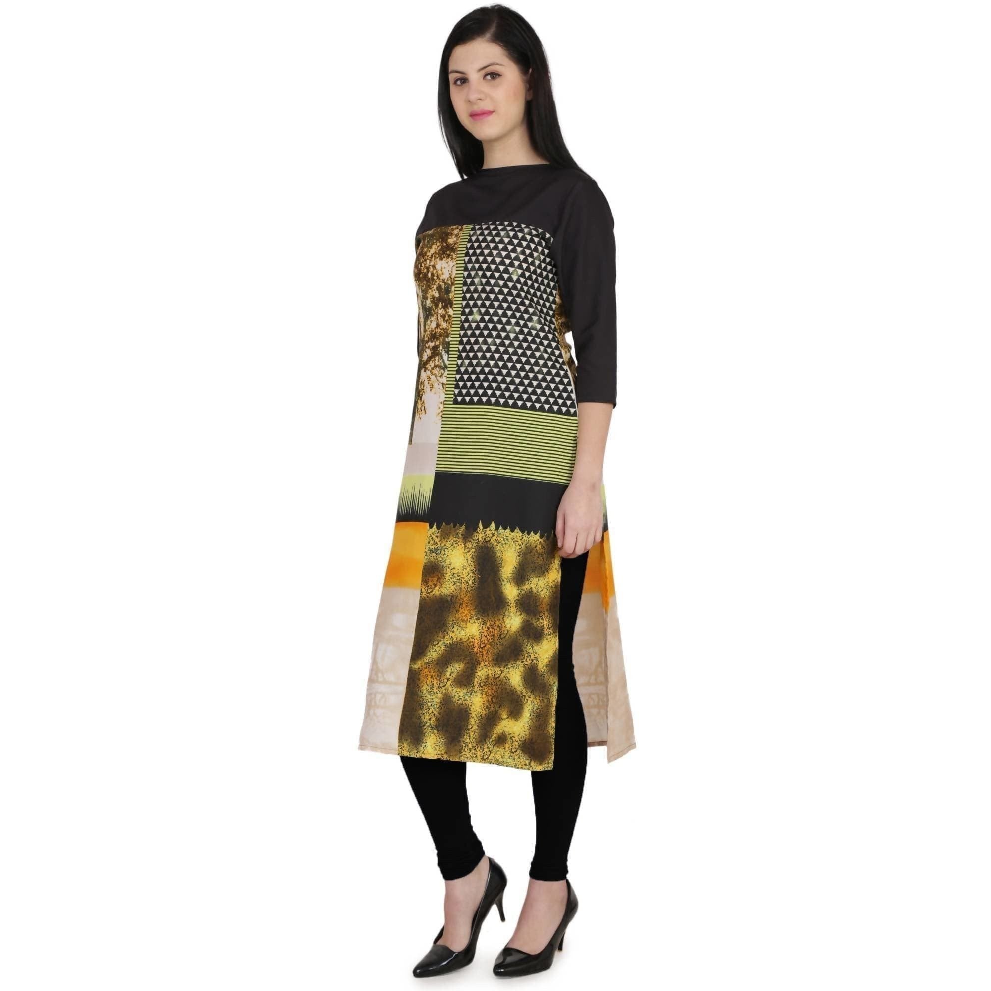 Kanoor Women's Multicolour Designed Straight Kurti | Grocsy
