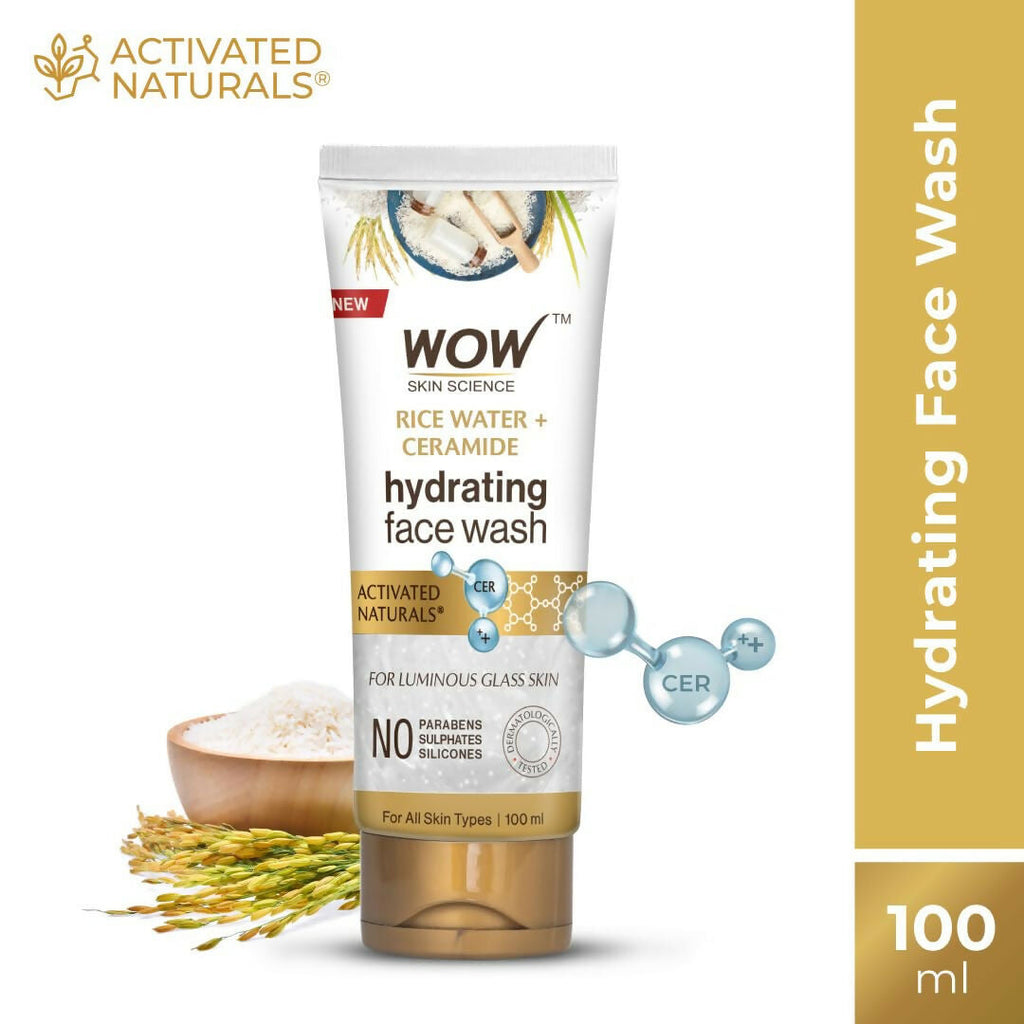 WOW Skin Science Rice Water & Ceramide Hydrating Face Wash, Brightens Skin, Tightens Pores | Grocsy