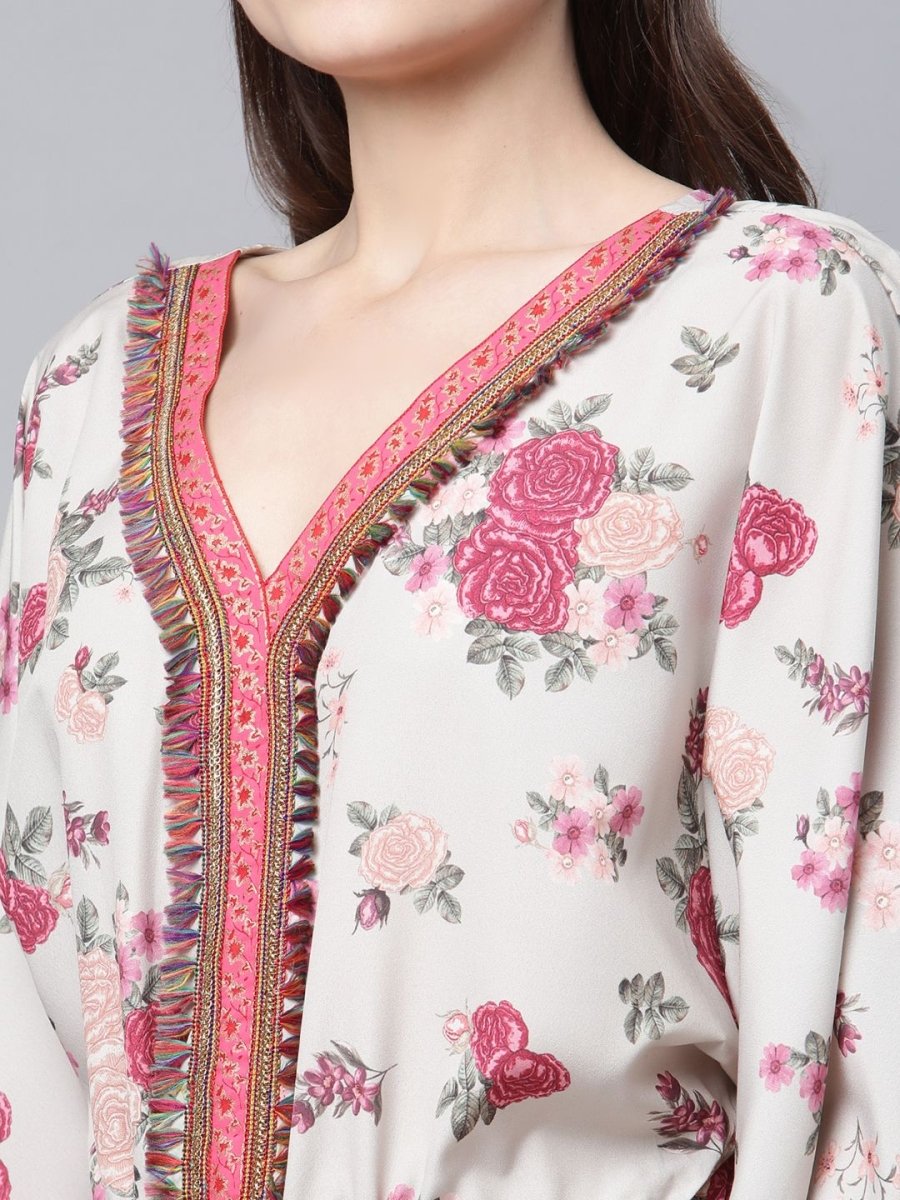 Ahalyaa Womens Beige Crepe Digital Floral Print Jumpsuit | Grocsy