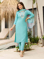 The52 Women's Viscose Embroidery work Straight Kurta with Pant and Dupatta Set | Grocsy