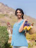 Yufta Sky Blue Cotton Checks Printed Top | Grocsy