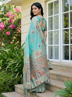 Anaita Sky Blue Linen Woven Work Saree With Blouse | Grocsy