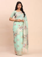 Anaita Sky Blue Linen Woven Work Saree With Blouse | Grocsy