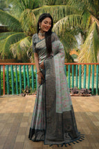 Anaita Sky Blue Woven Design Pure Kanjivaram Soft Satin Silk Saree With Blouse | Grocsy