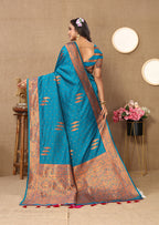 Lorenvalley Fashion Skyblue Soft Silk Copper Zari weaving Design Saree | Grocsy