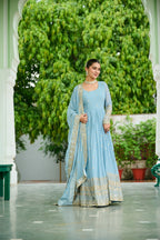 Lorenvalley Fashion Skyblue Faux Georgette with Embroidered work Anarkali Gown with Dupatta | Grocsy