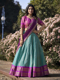 Lorenvalley Skyblue Kanchipuram Zari Weaving Work Lehenga Choli with Dupatta | Grocsy