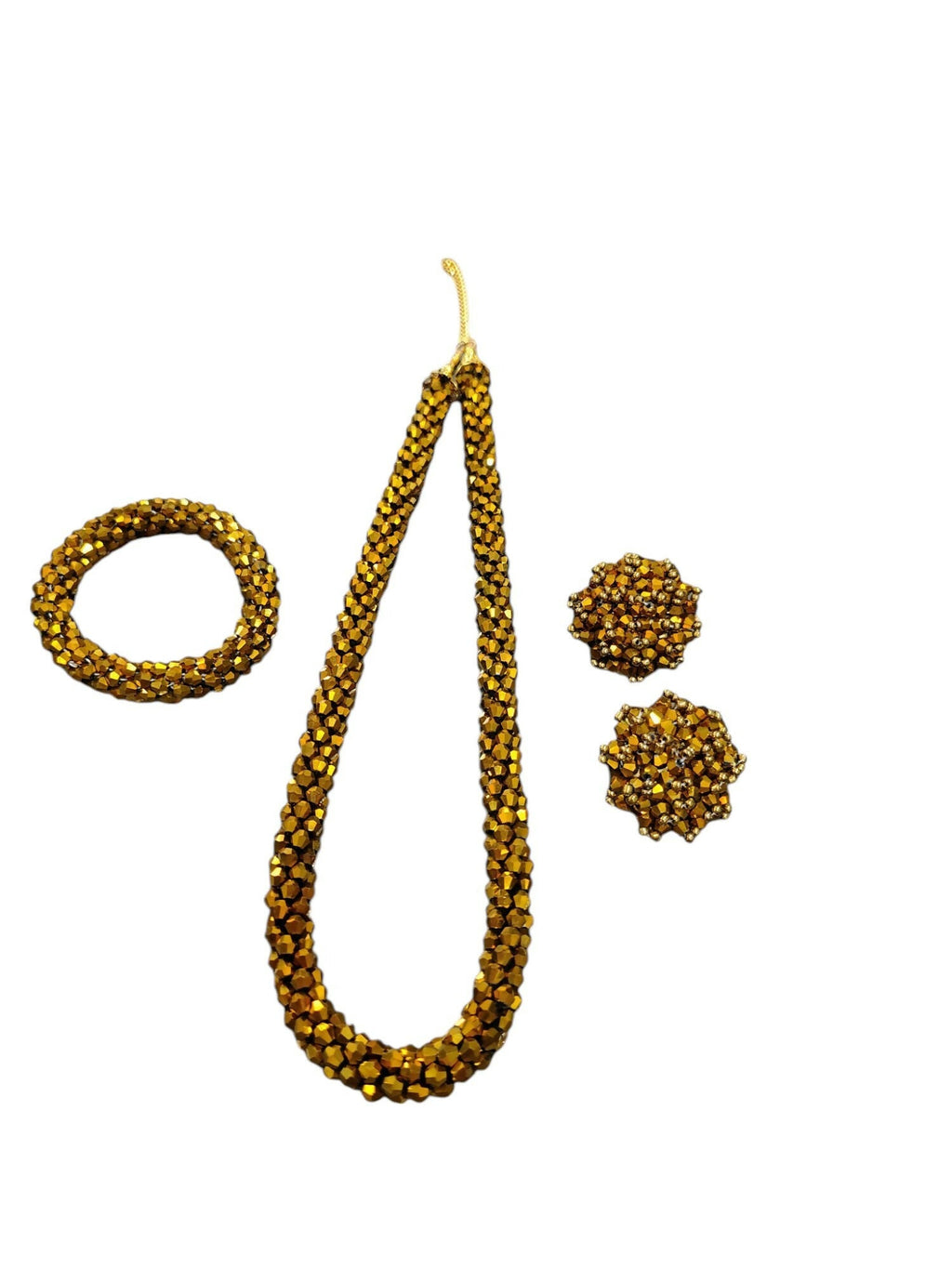 Inhanns Complete Look Crystal Statement 3-Piece Set (Adjustable Necklace + Earrings + Adjustable Bangle ) - Gold | Grocsy