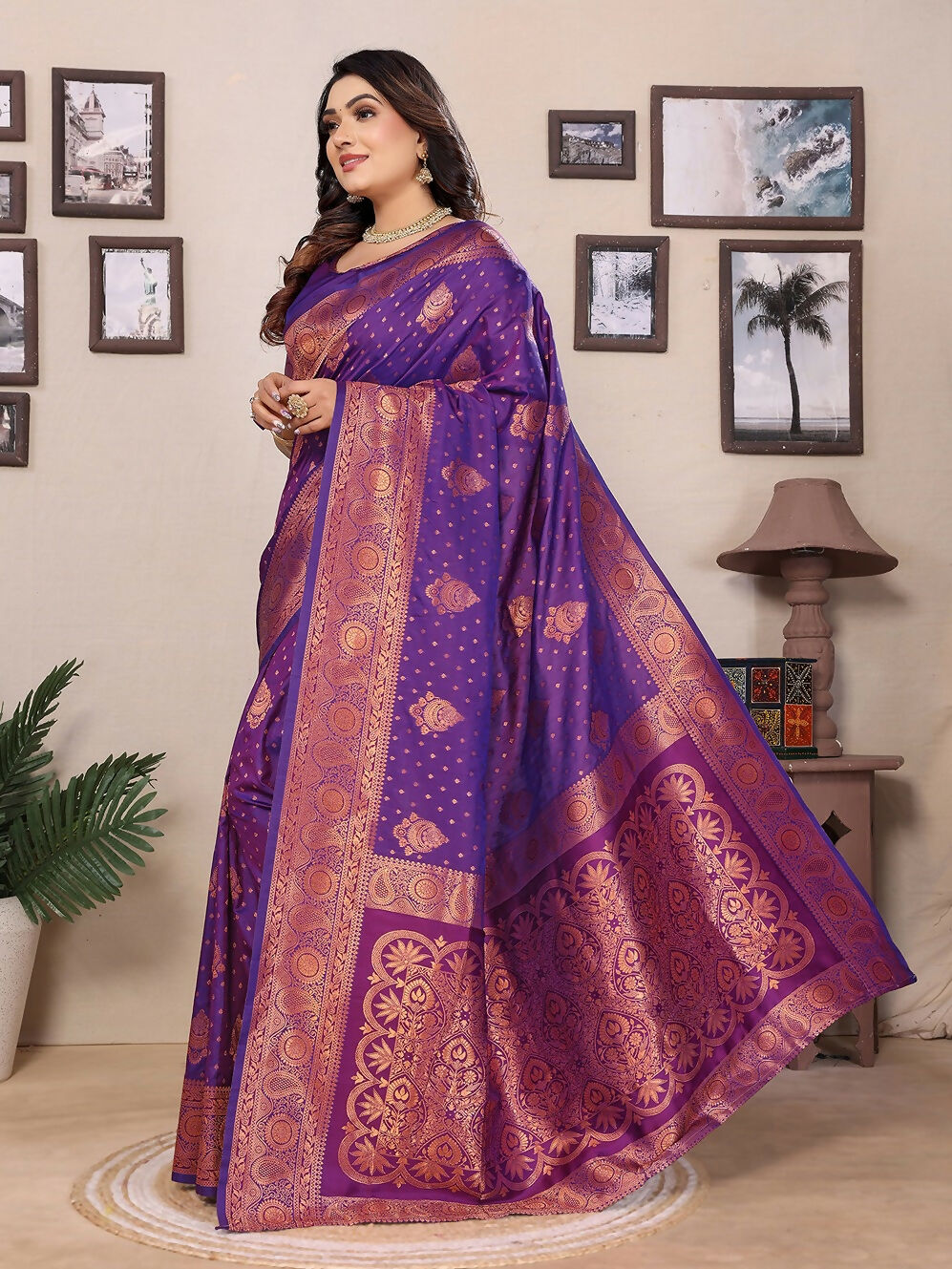Joban Fashion Banarasi Purple Woven Soft Silk Saree | Grocsy
