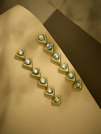 Nuyug 18K Gold-Plated Crystal Stone Studded Triangular Drop Sleek Earrings | Grocsy