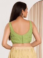 Joban Fashion Mehendi Green Tissue Padded Blouse With Sweetheart Neck Sleeveless | Grocsy