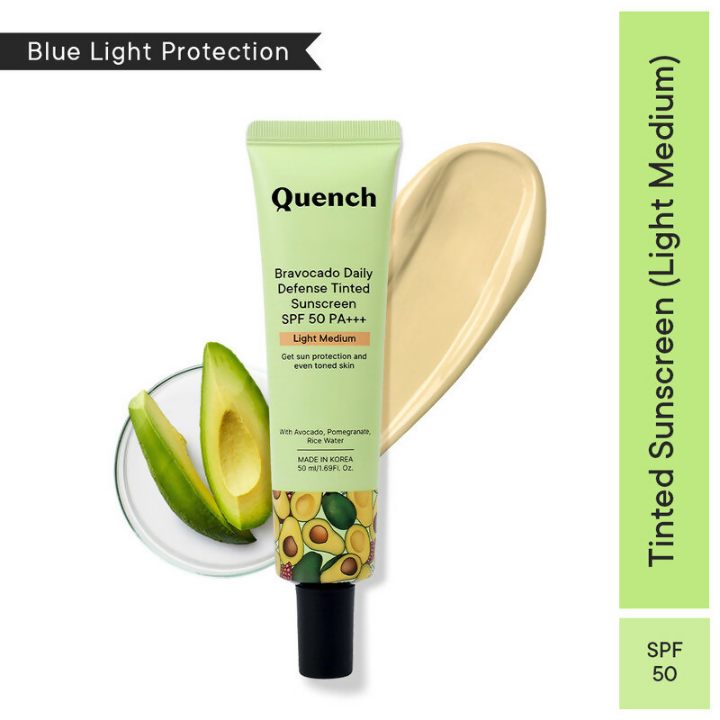 Quench Vitamin E Tinted SPF 50 Sunscreen PA+++ with both Mineral & Chemical Actives (Light Medium) | Grocsy