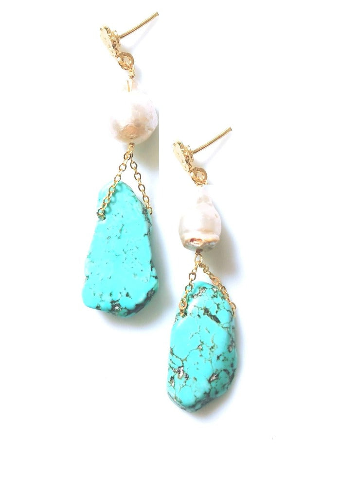 Bling Accessories Turquoise Stone With Baroque Pearl Earrings | Grocsy
