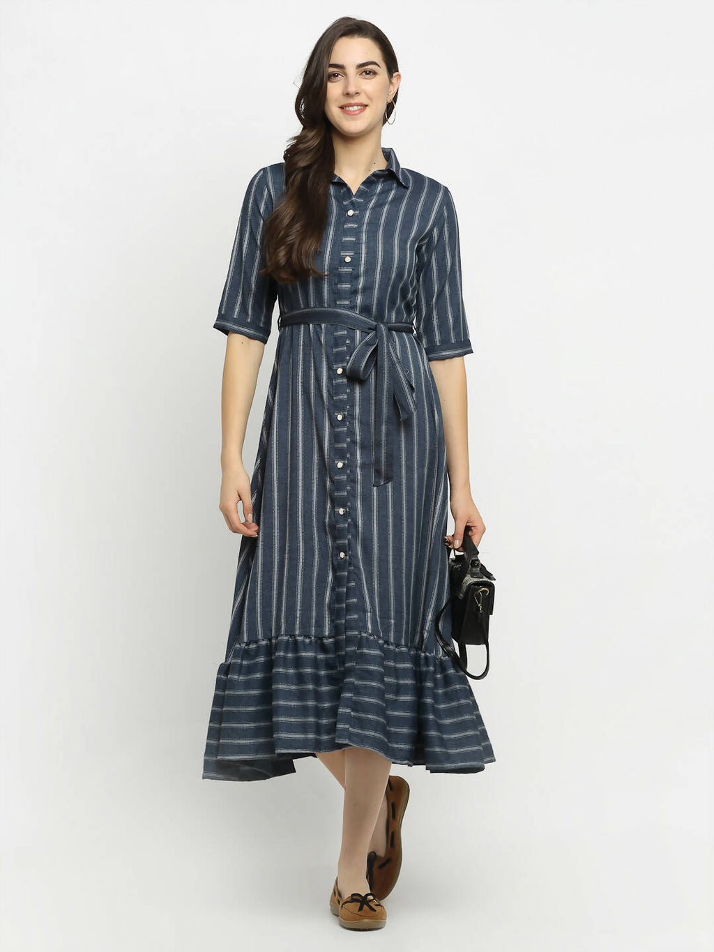 Rudra Bazaar Grey A-Line Striped Kurta | Grocsy