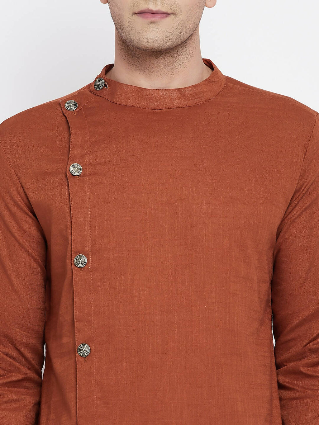 Even Apparels Brown Pure Cotton Men's Sherwani Kurta With Asymetrical Cut | Grocsy