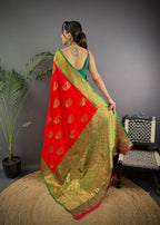 Joban Fashion Green Peacock Banarasi Silk Sarees | Grocsy