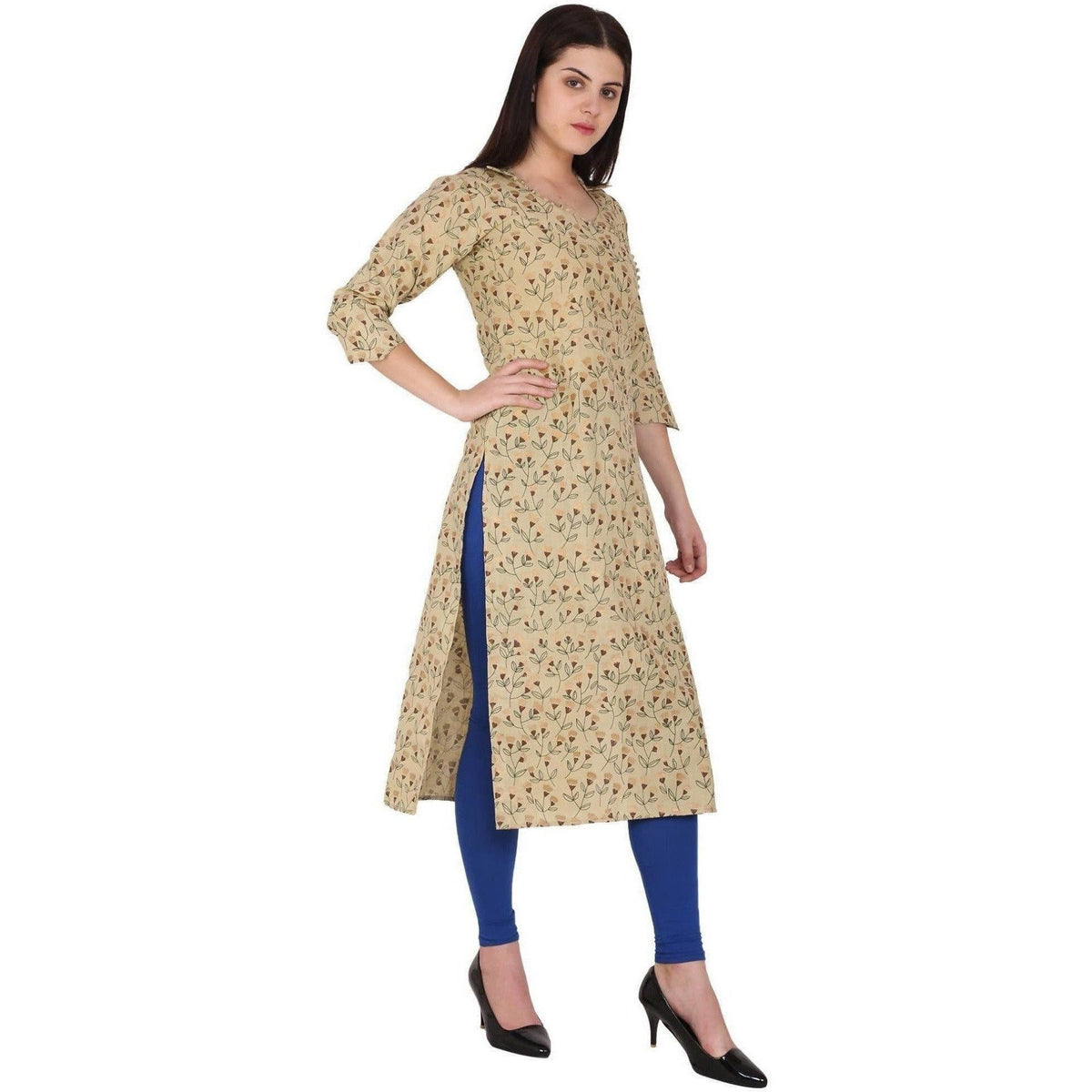 Kanoor Women's goldcotton straight kurti | Grocsy