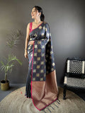 Joban Fashion Grey Elephant Motif Soft Silk Banarasi silk Saree | Grocsy